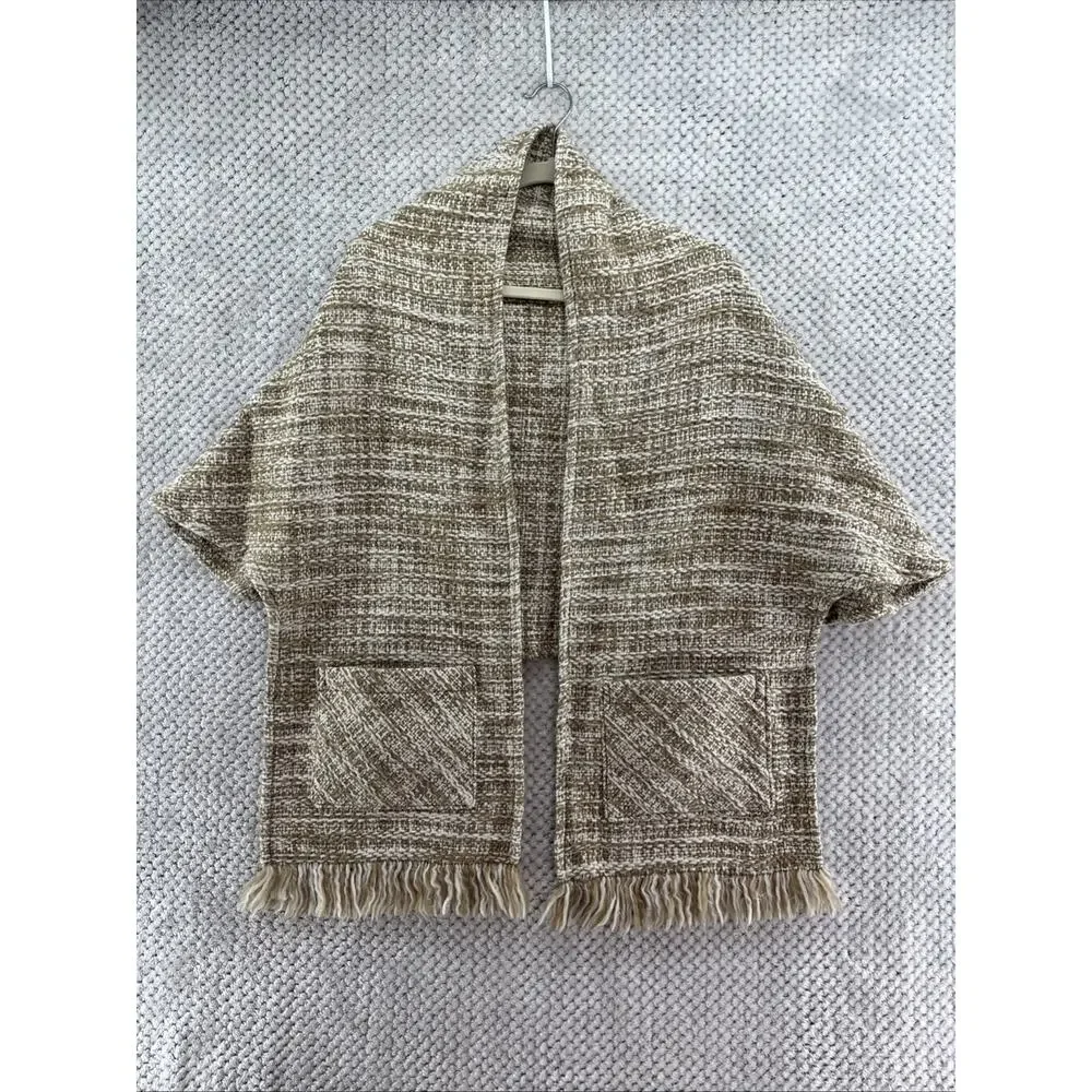 Boyne Vallley Weavers Shawl Handcrafted Ireland Women Brown Woven Fringe Pocket